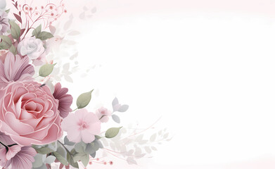 Fototapeta na wymiar AI generated illustration of pink rose with white and gray foliage on a soft pink backdrop