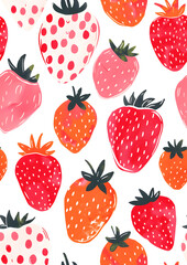 Seamless hand drawn pattern with cute strawberries