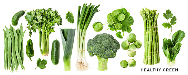 Fresh green vegetable. PNG with transparent background. Flat lay. Without shadow.