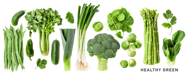 Fresh green vegetable. PNG with transparent background. Flat lay. Without shadow.