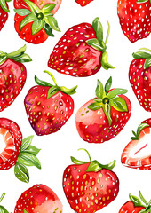 Seamless hand drawn pattern with cute strawberries