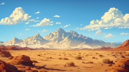 Desert scenery with mountain range in the distance