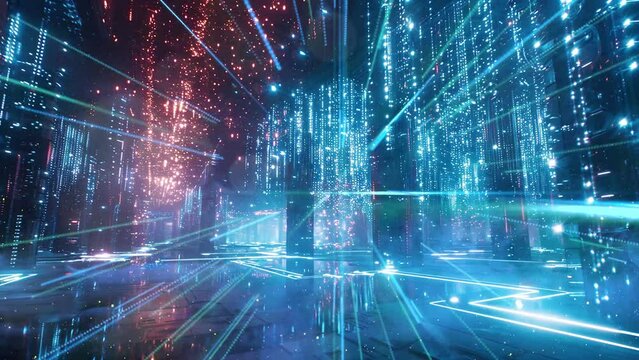 futuristic technology background with quantum realm ballroom within a futuristic laboratory seamless looping overlay 4k virtual video animation background