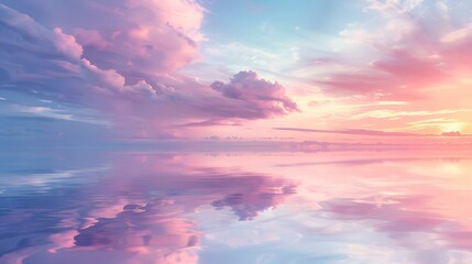 Naklejka na ściany i meble AI generated illustration of a sunset in blue, pink, and white hues reflecting on water surface