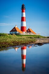 Der Leuchtturm von Westerheversand im Spiegel