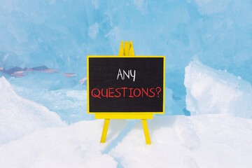 Any questions symbol. Concept words Any questions on beautiful yellow blackboard. Beautiful forest...