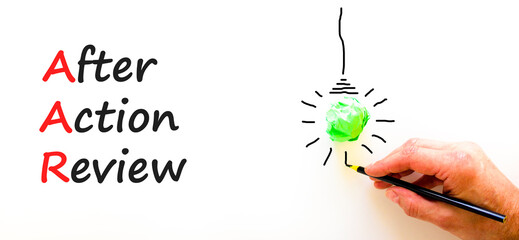 AAR After action review symbol. Concept words AAR After action review on beautiful white paper....