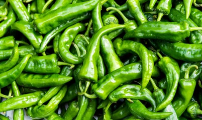 Foto op Plexiglas Pile of green peppers in market © xy