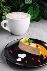 Gourmet cheesecake with coffee on elegant tabletop