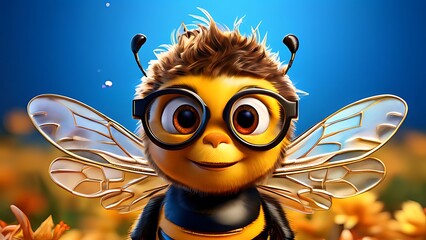 Flight of Fancy: Children with Glasses and Wings, Filled with Bee-like Dynamism - obrazy, fototapety, plakaty