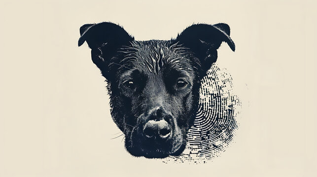 silhouette of front facing Dog head made out of a fingerprint