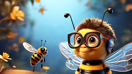 Flight of Fancy: Children with Glasses and Wings, Filled with Bee-like Dynamism - obrazy, fototapety, plakaty