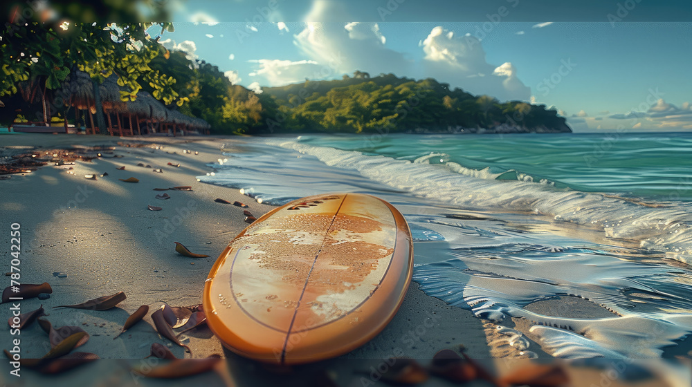 Poster surfboard at beach. generative ai.