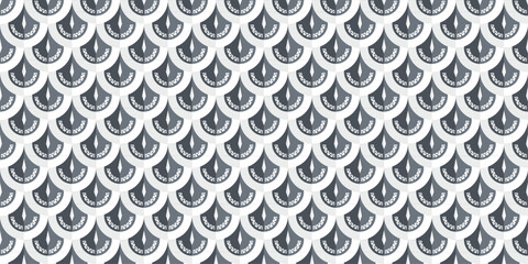 Seamless pattern of black color scales with ancient symbols for wallpaper background and fabric