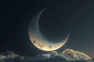 Crescent moon, serene night sky, minimalist art, gentle glow, tranquil and soothing, perfect for a peaceful bedroom wall,  - obrazy, fototapety, plakaty