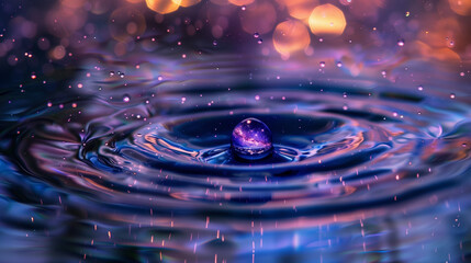 a galaxy within a water drop ripple - obrazy, fototapety, plakaty