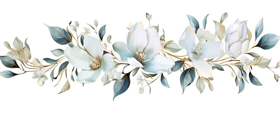 Fototapeta premium a white flower with blue leaves on a white background