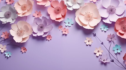 An Artistic Display of Handcrafted Paper Flowers on a Pastel Purple Background - obrazy, fototapety, plakaty