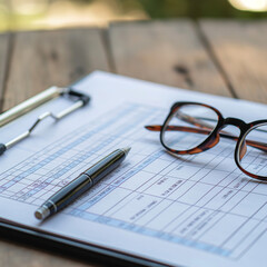 glasses and pen on a notebook