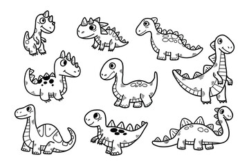 A collection of cartoon dinosaurs with different colors and sizes © toonsteb