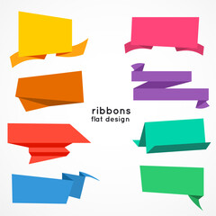 Set of colorful vector ribbons. Flat