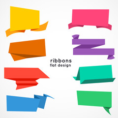 Set of colorful vector ribbons. Flat