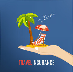 Concept of security of property, flat design. Insurance travel. Vector illustration
