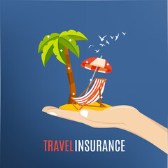 Concept of security of property, flat design. Insurance travel. Vector illustration