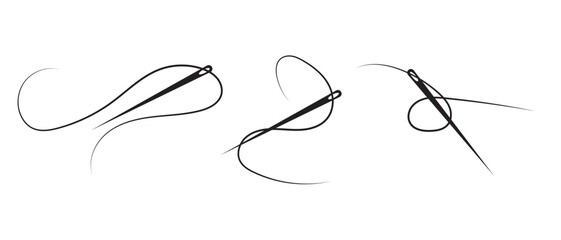 Sewing needle with thread linear icon. Thin line illustration. Tailoring. Contour symbol. Used in web , templates . Isolated on white background in eps 10.