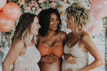 Expecting moms, embarking on the third trimester journey, celebrate with contagious smiles and unwavering support for one another. -