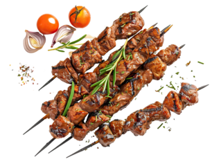 skewers of meat in photo with white background PNG