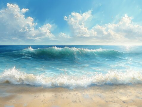 Summer ocean waves, natural light and colors painting