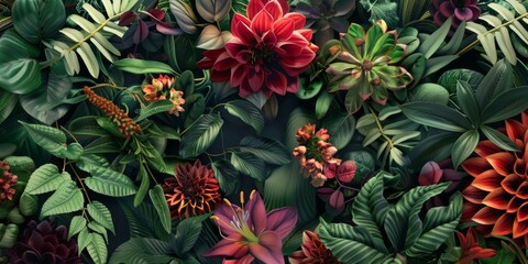 Red and yellow flowers with green leaves in a garden.