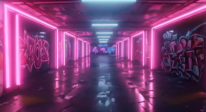 Cyberpunk Alley: Neon Glow and Graffiti Mystery. Concept Sci-fi Thriller, Urban Jungle, Retro Future, Blade Runner Inspiration