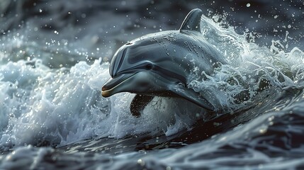 A Bottlenose dolphin is leaping out of the liquid environment