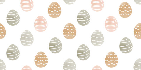 Cute illustration with colorful Easter eggs with watercolor texture, spring banner