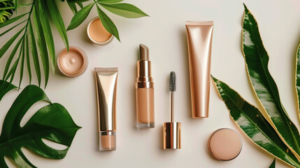 Eco-Friendly Cosmetic Products Mockup with Green Foliage