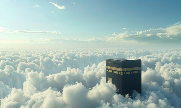 view of the Kaaba with clouds around it