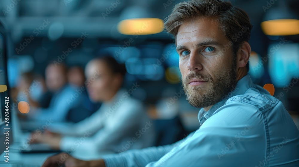 Leinwandbilder Computer Systems Analyst participating in a team meeting, discussing system integration strategies and proposing solutions for enhancing overall efficiency. Generative AI.