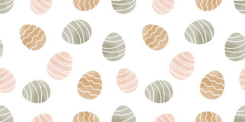 Cute illustration with colorful Easter eggs with watercolor texture, spring banner