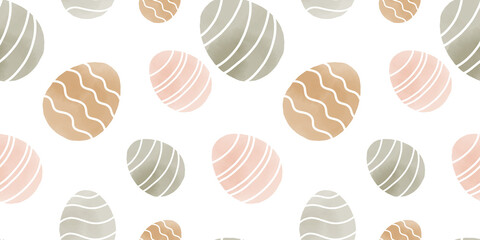 Cute illustration with colorful Easter eggs with watercolor texture, spring banner