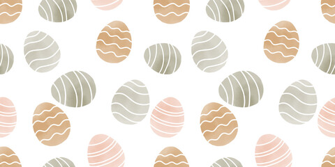 Cute illustration with colorful Easter eggs with watercolor texture, spring banner