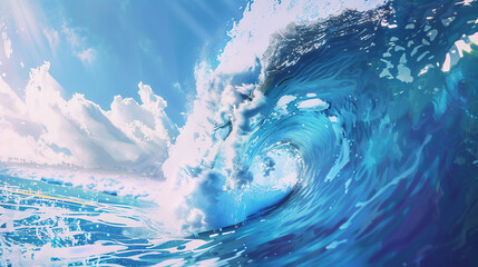 water splash in the water in beautiful blue sunny sky