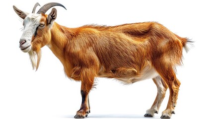 Light Brown Goat with long horns Isolated on a white background.
