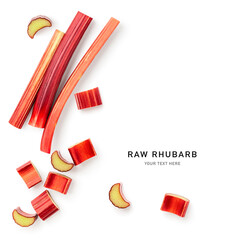 Raw rhubarb stem and slice isolated on white background.