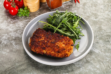 Tasty roasted breaded meat schnitzel