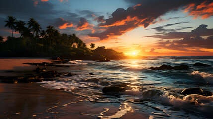 Fototapeta na wymiar Tropical beach at beautiful sunset