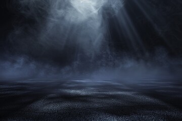 Abstract Dark Background with Smoke and Blue Light Rays on Asphalt Road - Ideal for Product Presentation