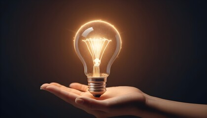 Hand of businessman holding illuminated light bulb with network connection line, idea, innovation and inspiration concept. concept creativity with bulbs that shine glitter