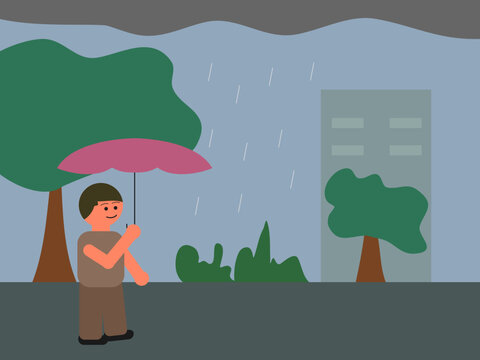 vector illustration of a walk in the rain flat design